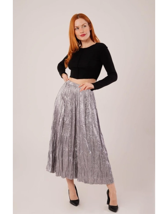 idi Boy Pileli Saten Gri Etek