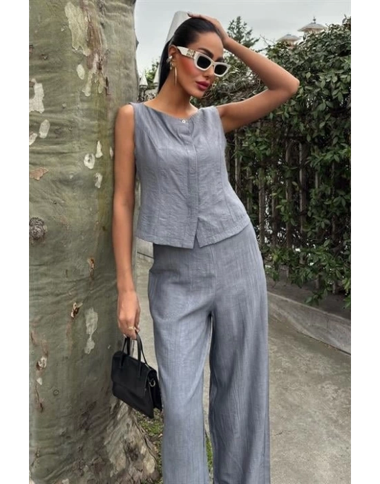 ıfır Kollu Bluz Batik Desenli Pantolon İkili Takım 1018108