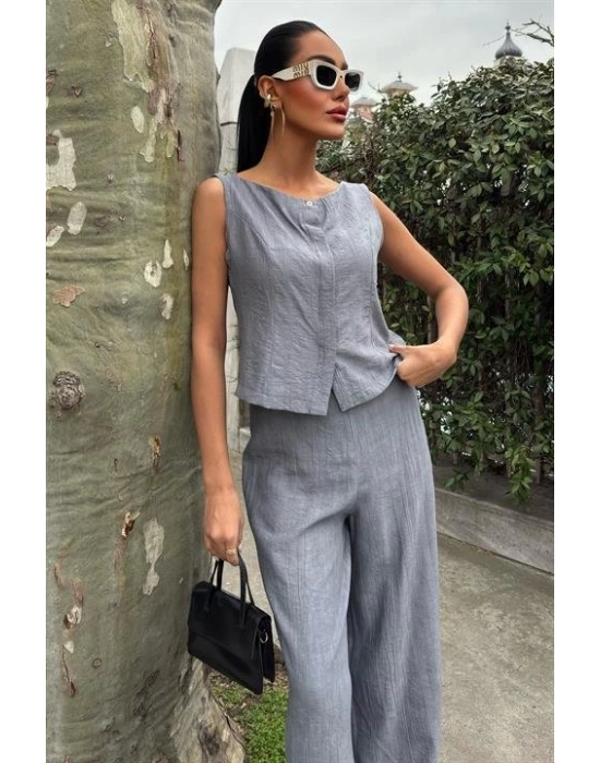 ıfır Kollu Bluz Batik Desenli Pantolon İkili Takım 1018108