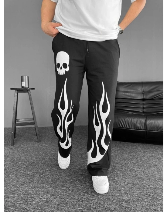 İki İplik Baskılı Kumaş Baggy Alt Esofman  iyah