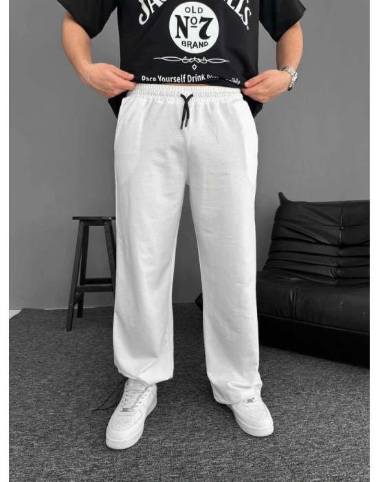 İki İplik Kumaş Baggy Alt Esofman  Beyaz