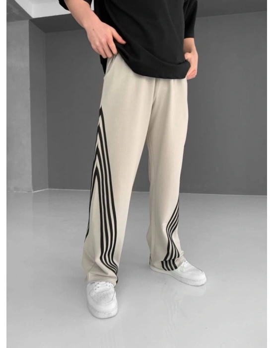 İki İplik Kumaş Şeritli Alt Esofman  Bej