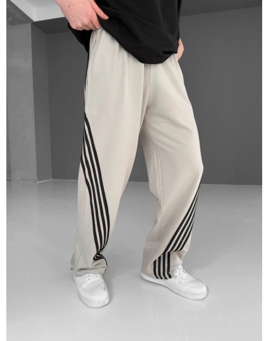 İki İplik Kumaş Şeritli Alt Esofman  Bej