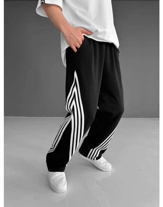 İki İplik Kumaş Şeritli Alt Esofman  iyah