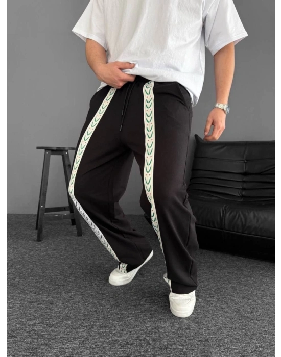 İki İplik Kumaş Şeritli Alt Esofman  iyah