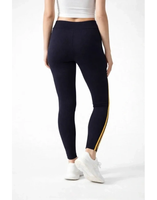 ikralı Yan arı Şeritli Detaylı Tayt  iyah