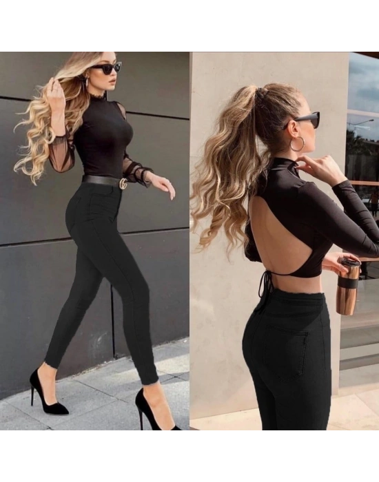 Likralı Yüksek Bel Jean Pantolon