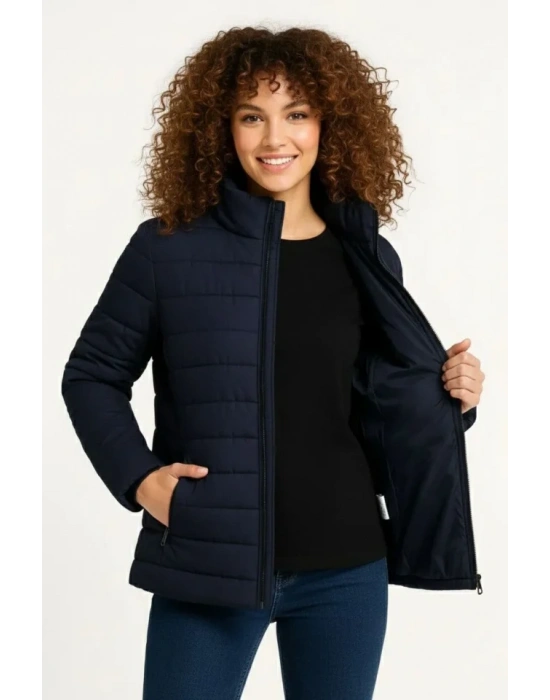 ikro u İtici Kapitone Baskılı Astarlı Fermuarlı Bomber ont  acivert