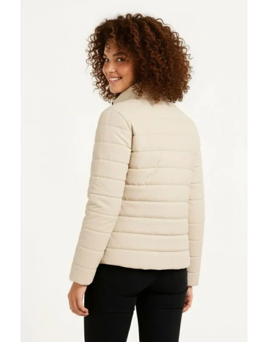 ikro u İtici Kapitone Baskılı Astarlı Fermuarlı Bomber ont  Bej