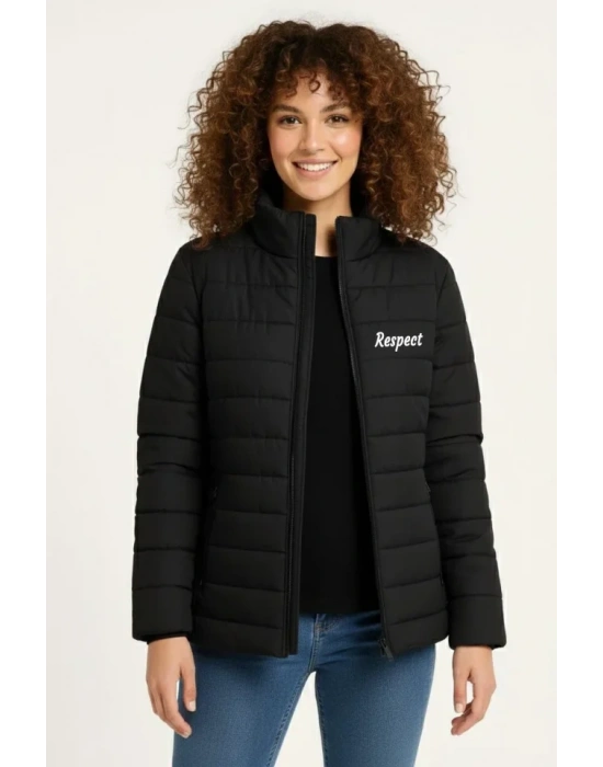 ikro u İtici Kapitone Baskılı Astarlı Fermuarlı Bomber ont  iyah