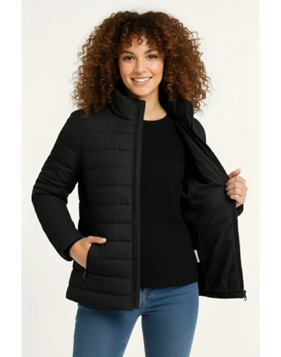 ikro u İtici Kapitone Baskılı Astarlı Fermuarlı Bomber ont  iyah