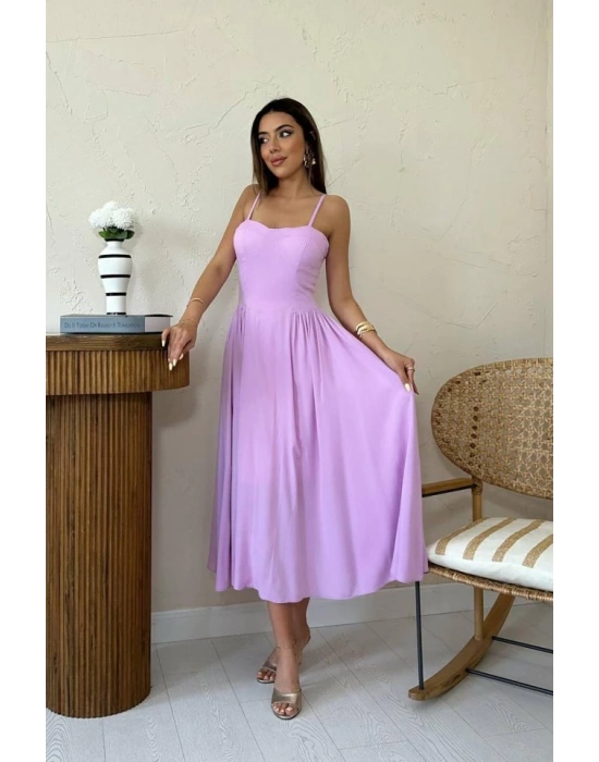 ila Göğüs Kuplu Uzun Büzgülü Elbise