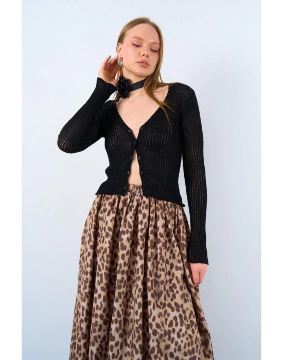 İnce Fitilli Hırka  Siyah