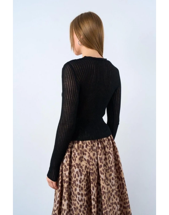 İnce Fitilli Hırka  Siyah