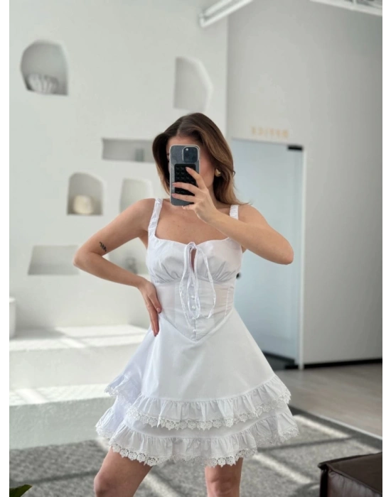 ini Askılı Elbise  Beyaz