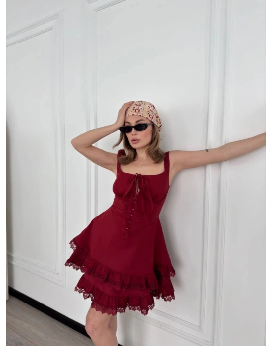 ini Askılı Elbise  Bordo