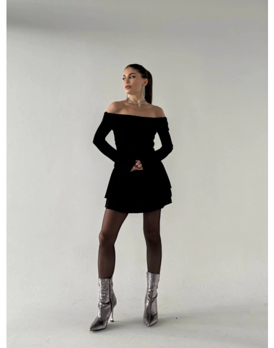 ını Fırfırlı Elbise  Siyah