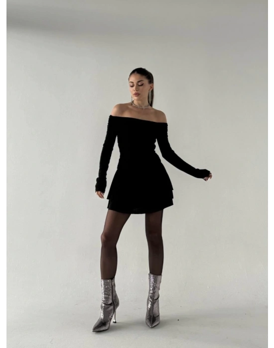 ını Fırfırlı Elbise  Siyah