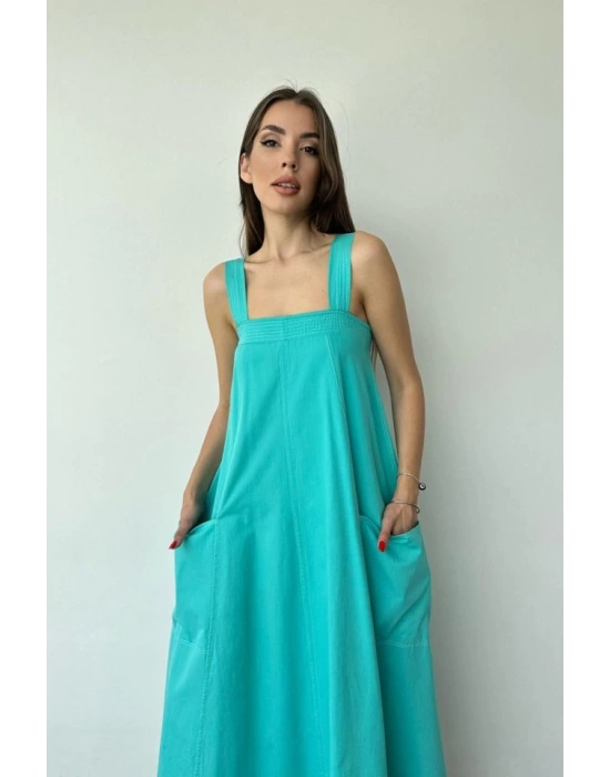 Mint Askılı Cepli Elbise