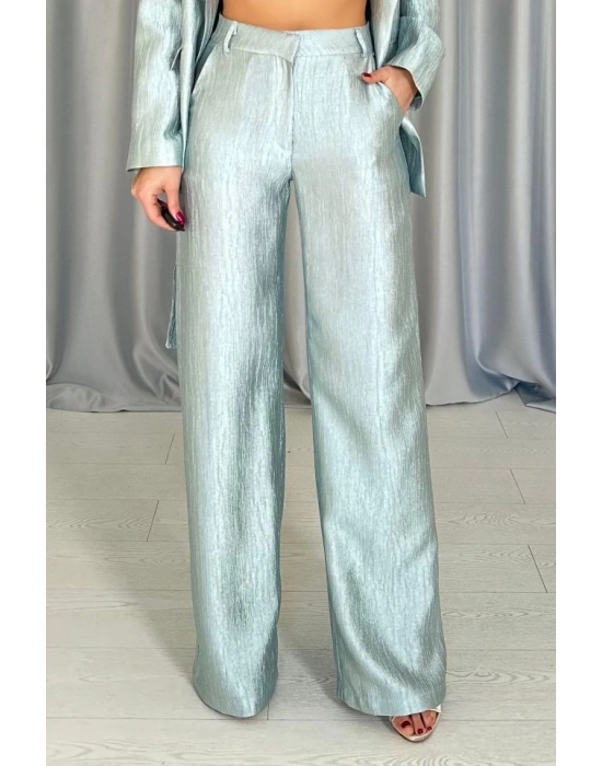 int Beli Kuşaklı Ceket Ve Pantolon Parlak Takım