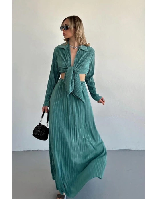 int Fitilli Gömlek Ve Uzun Etek Takım