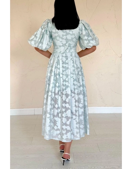 int Kemerli Balon Kollu Elbise