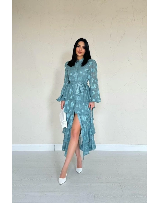 int Valonlu Şeritli Kat Kat Elbise