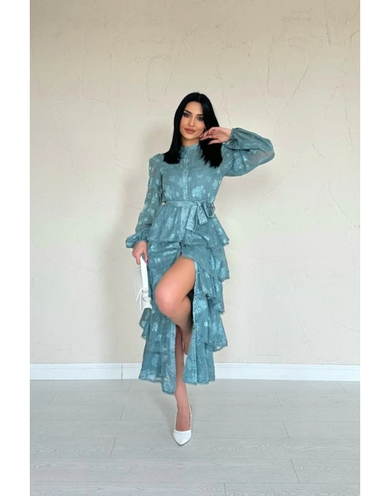 int Valonlu Şeritli Kat Kat Elbise