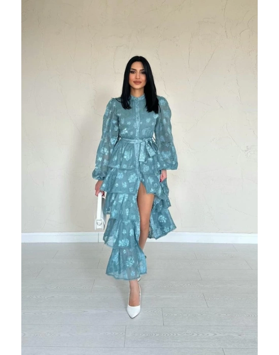 int Valonlu Şeritli Kat Kat Elbise