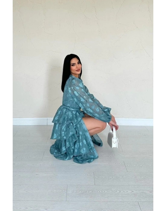 int Valonlu Şeritli Kat Kat Elbise