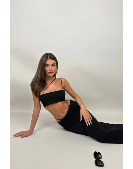 İp Detay Dokulu Maxi Etek