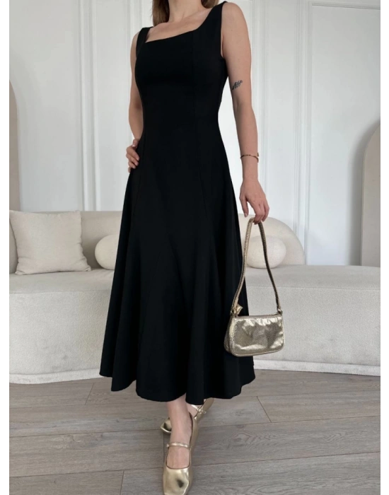 ırt Dekolteli Kolsuz Uzun Elbise  iyah