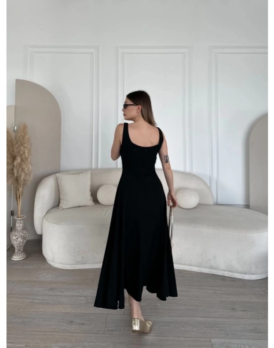 ırt Dekolteli Kolsuz Uzun Elbise  iyah