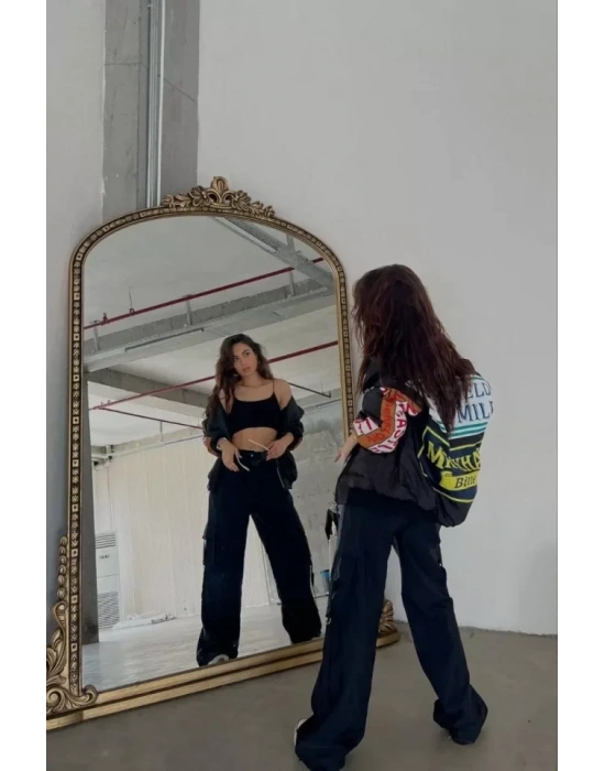 ırt Ve Kol Parça Baskılı Bomber Ceket  iyah