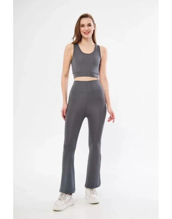 İspanyol Paça Taytli Croplu Takım  Füme