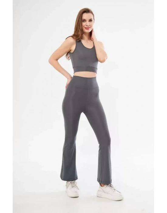 İspanyol Paça Taytli Croplu Takım  Füme