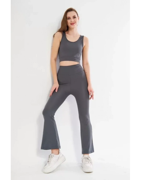 İspanyol Paça Taytli Croplu Takım  Füme