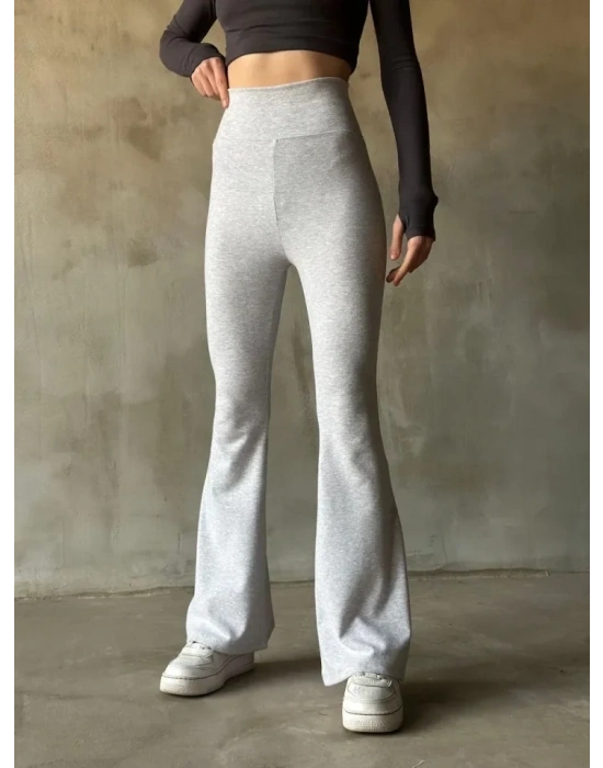 İspanyol Paça Yüksek Bel Tayt  Gri