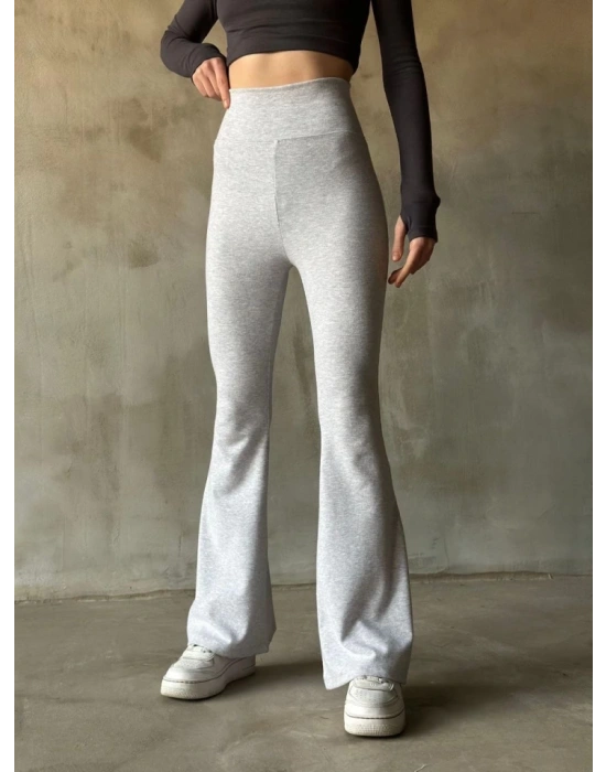 İspanyol Paça Yüksek Bel Tayt  Gri