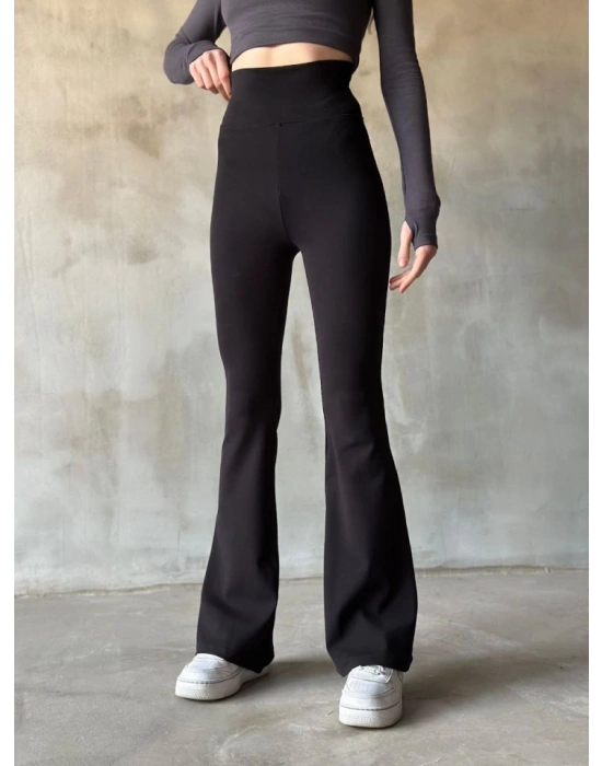 İspanyol Paça Yüksek Bel Tayt  Siyah