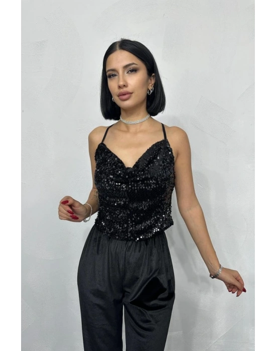 Siyah Askılı Degaje Bluz