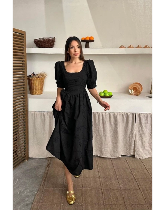 iyah Balon Kollu Brode Elbise