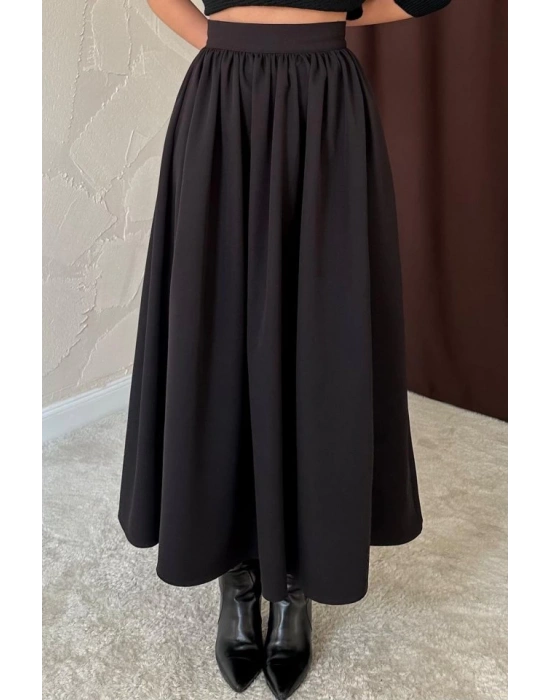 Siyah Beli Büzgülü Etek