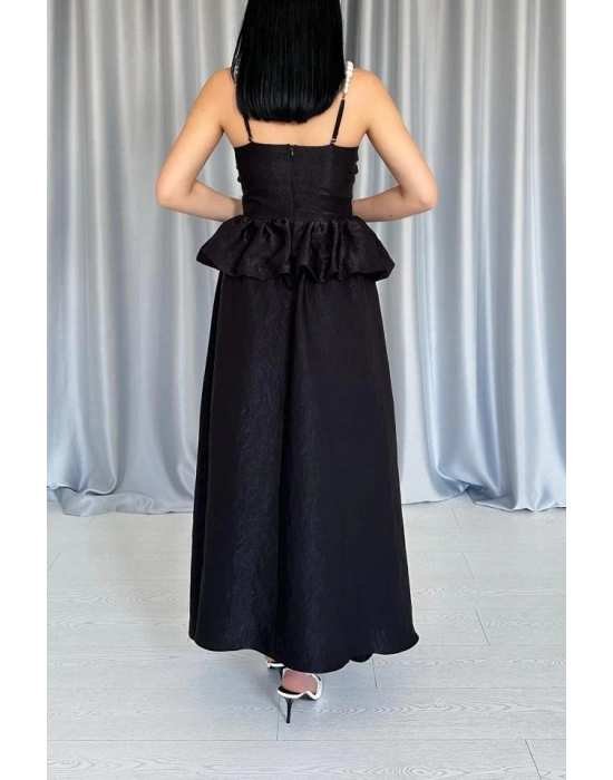 iyah Beli Büzgülü İnci Askılı Uzun Elbise