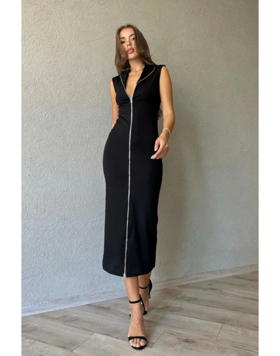 iyah Boydan Fermuarlı ıfır Kol Elbise