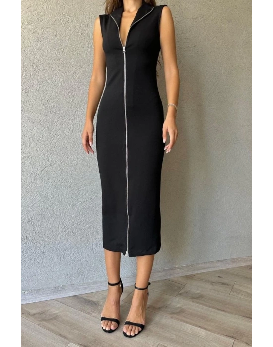 iyah Boydan Fermuarlı ıfır Kol Elbise