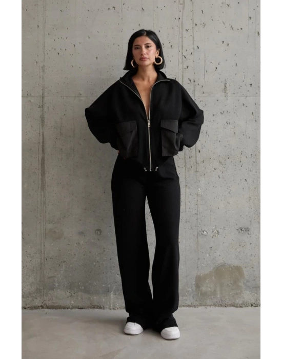 Siyah Cepli Triko Ceket Ve Pantolon Takım