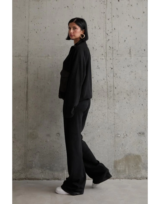 Siyah Cepli Triko Ceket Ve Pantolon Takım