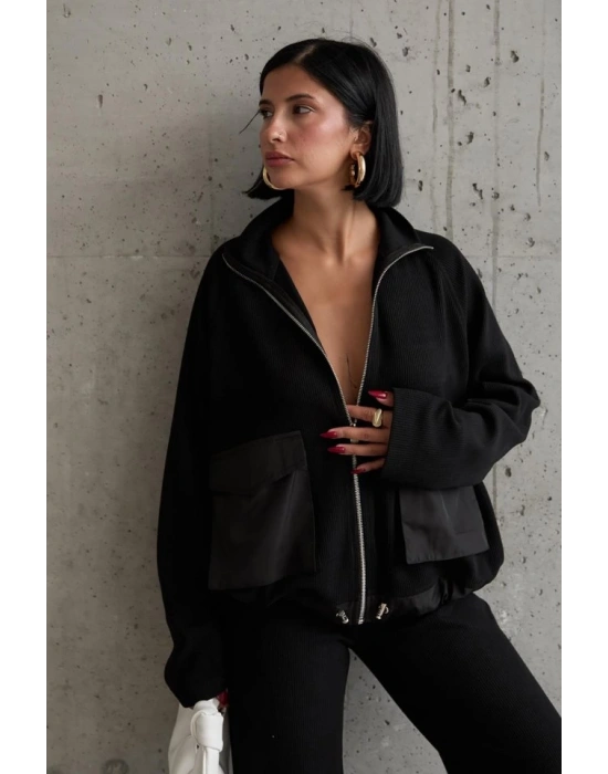 Siyah Cepli Triko Ceket Ve Pantolon Takım