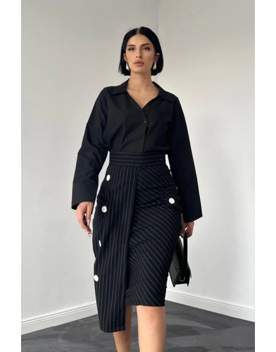 iyah Çizgili Poliviskon Etek